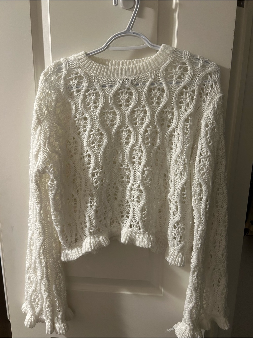 Divided Cream Openwork Crochet Pullover